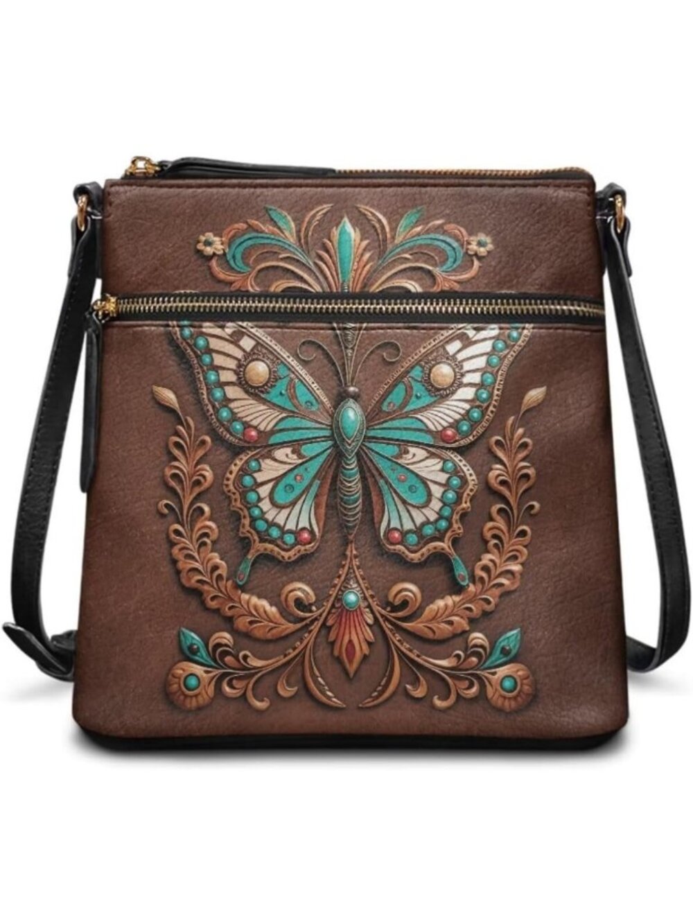 Stylish Leather Crossbody Hobo Bag with Adjustable Strap & Zipper Pockets